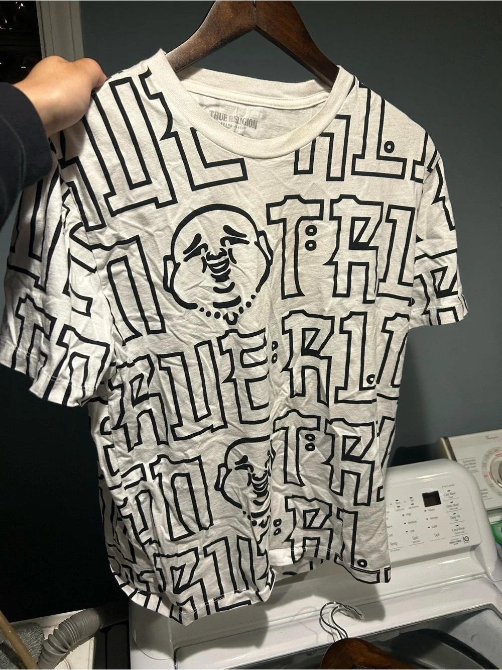 True Religion White Tee with Black Logo Print
